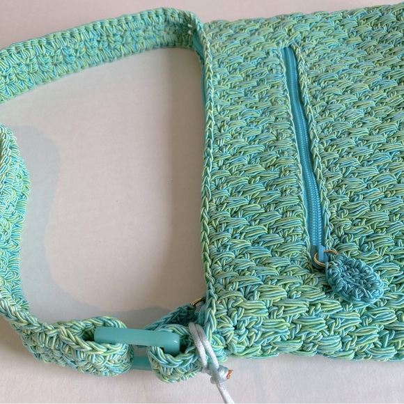 NWOT LIZ Claiborne Shoulder Bag Crochet Teal Blue with Yellow Accents. - Picture 10 of 15
